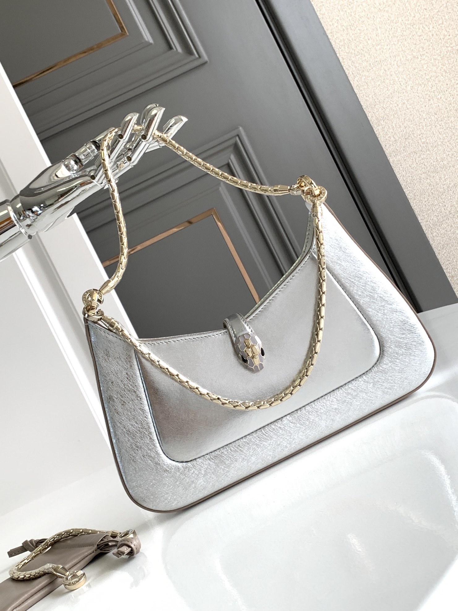 Bvlgari Serpenti Baia Shoulder Bag Silver